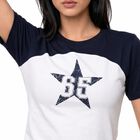 Women's Blue Cotton Round Neck Regular T-Shirt, नेवी ब्लू, small