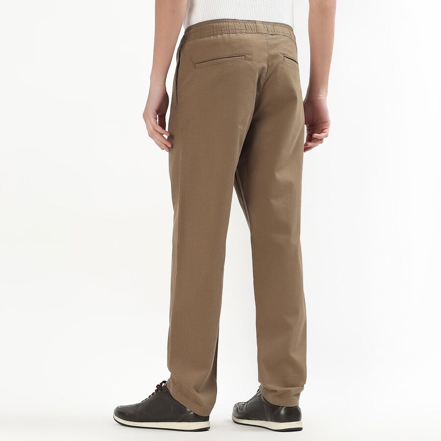 Men's Muted Brown Slim Fit Flat-Front Casual Trousers, भूरा, large