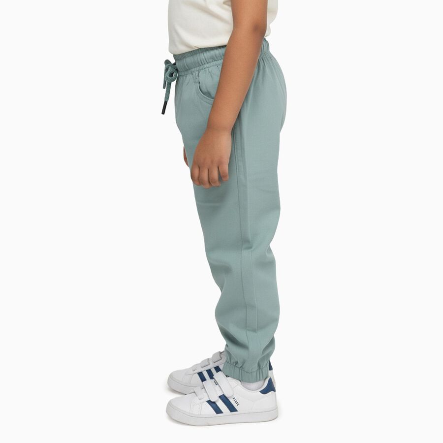 Boys Light Sage Green Elastic Waist Cotton Jogger Trousers, Light Green, large