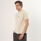 Men's Beige Crew Neck Athleisure T-Shirt, ऑफ व्हाइट, small