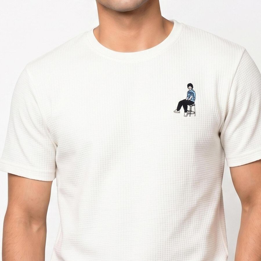 Men's White Round Neck Regular T-Shirt, White, large