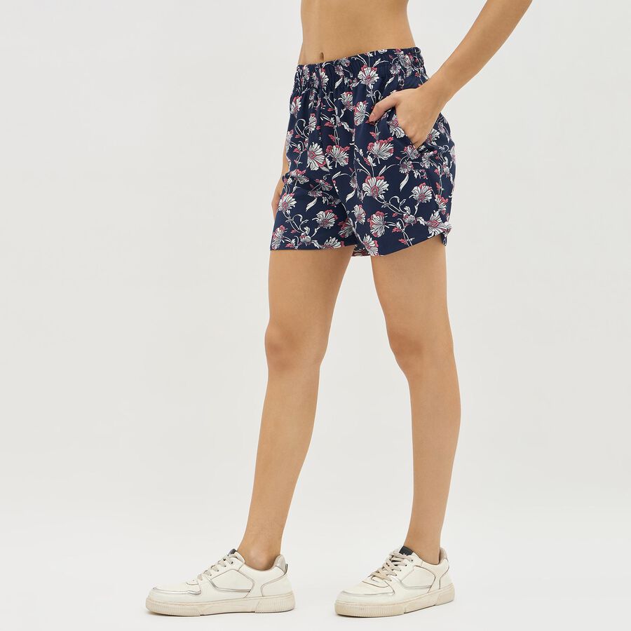 Women's Dark Navy Floral Printed Relaxed Fit Shorts, नेवी ब्लू, large image number null