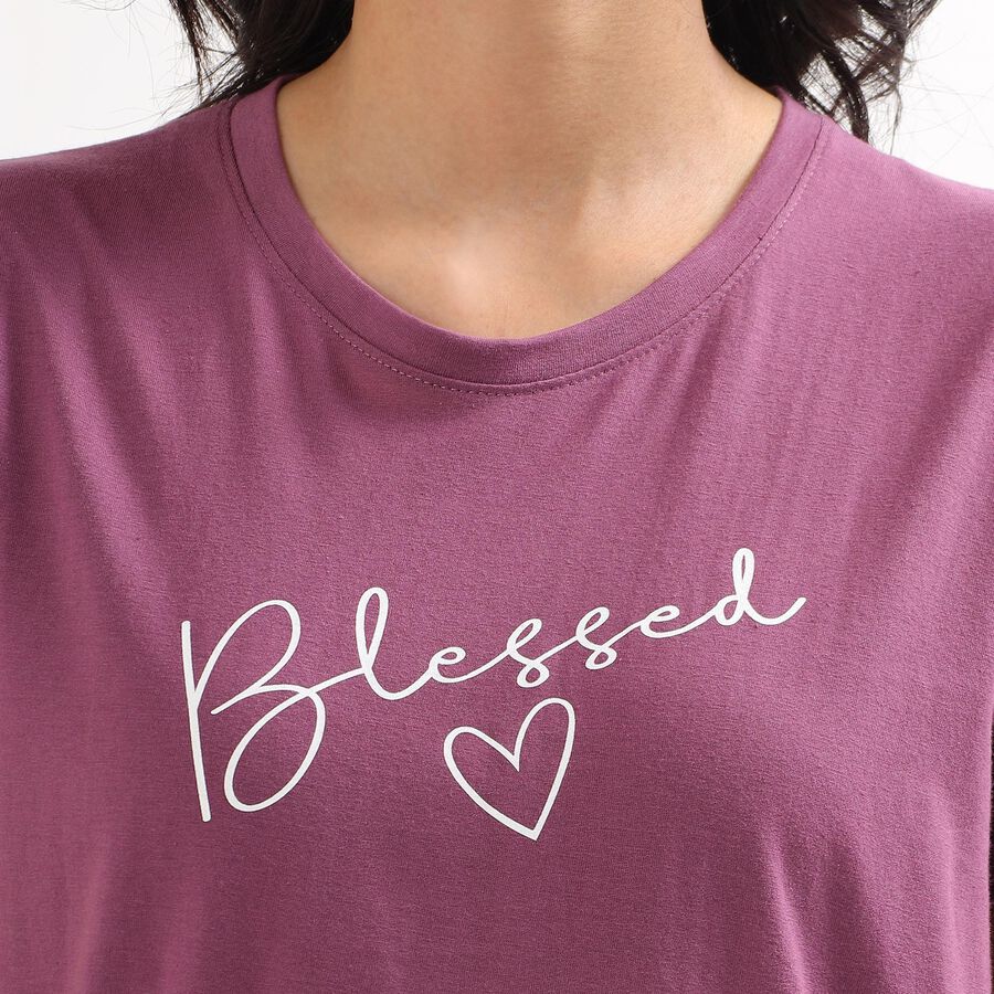 Women's Muted Purple Round Neck T-Shirt, Pink, large image number null