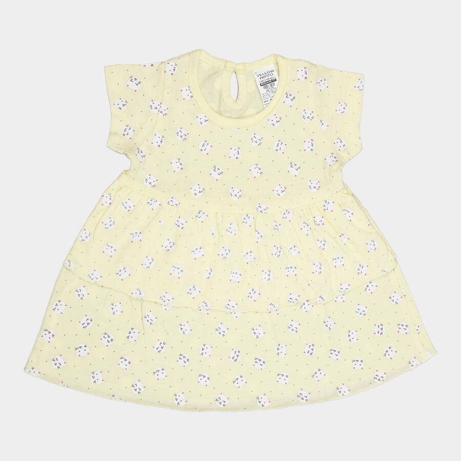 Infants Cotton Printed Frock, Yellow, large image number null