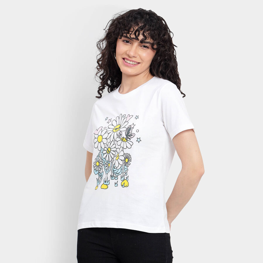 Cotton Round Neck T-Shirt, White, large image number null