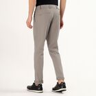 Men's Muted Grey Slim Fit Flat-Front Casual Trousers, Light Grey, small
