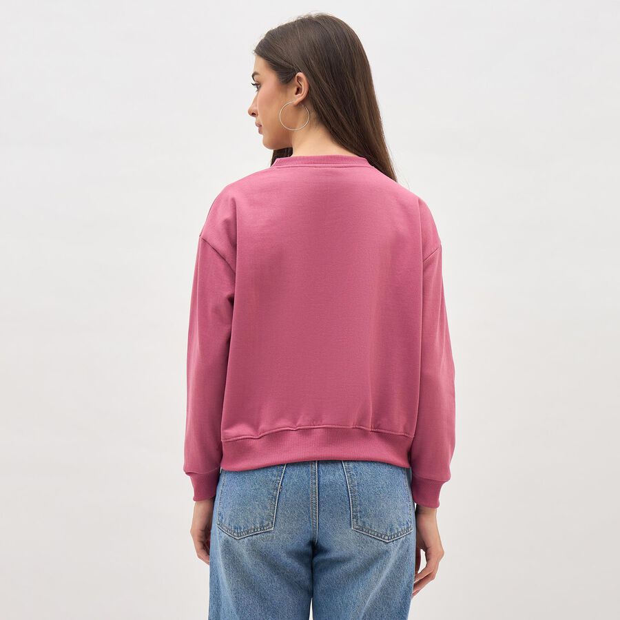 Women's Dusty Rose Pink Crew Neck Casual Sweatshirt, गुलाबी, large image number null