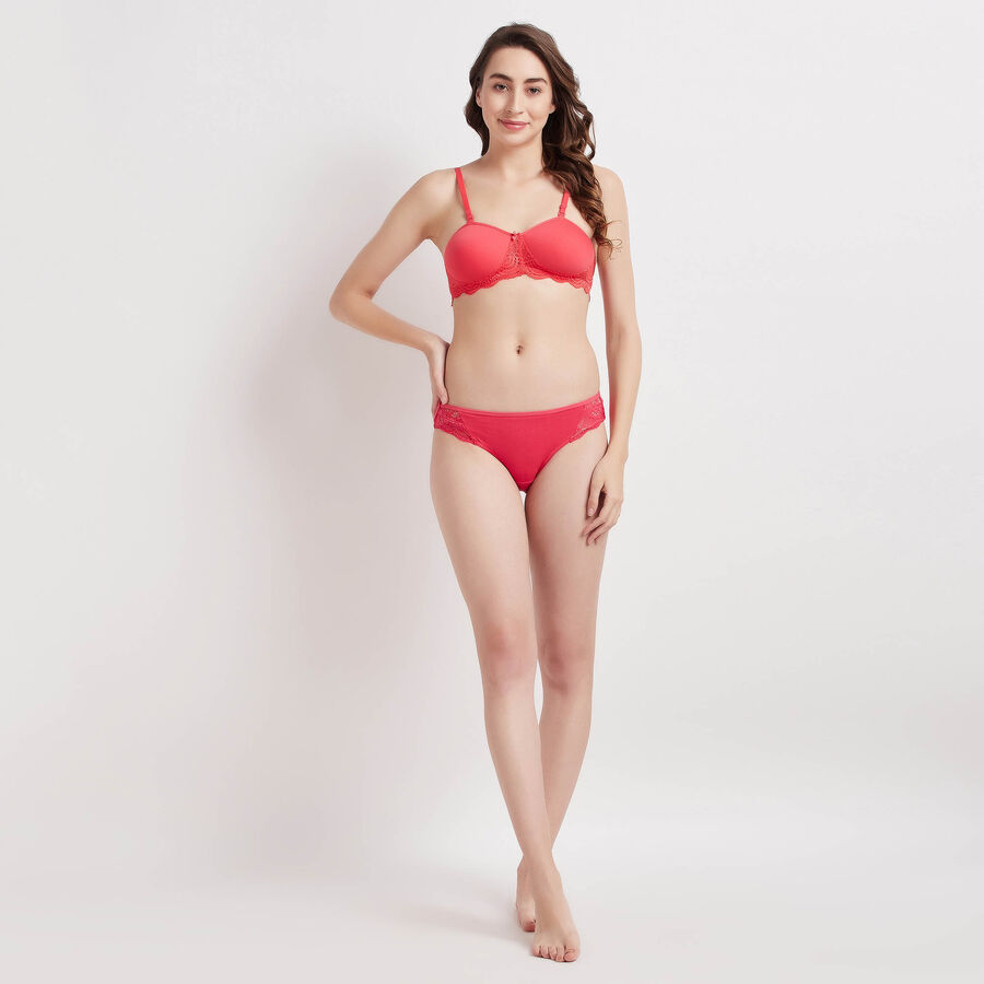 Half Lace Padded Bra, Coral, large image number null