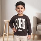 Boys' Brown Crew Neck Graphic Print Sweatshirt, Brown, small