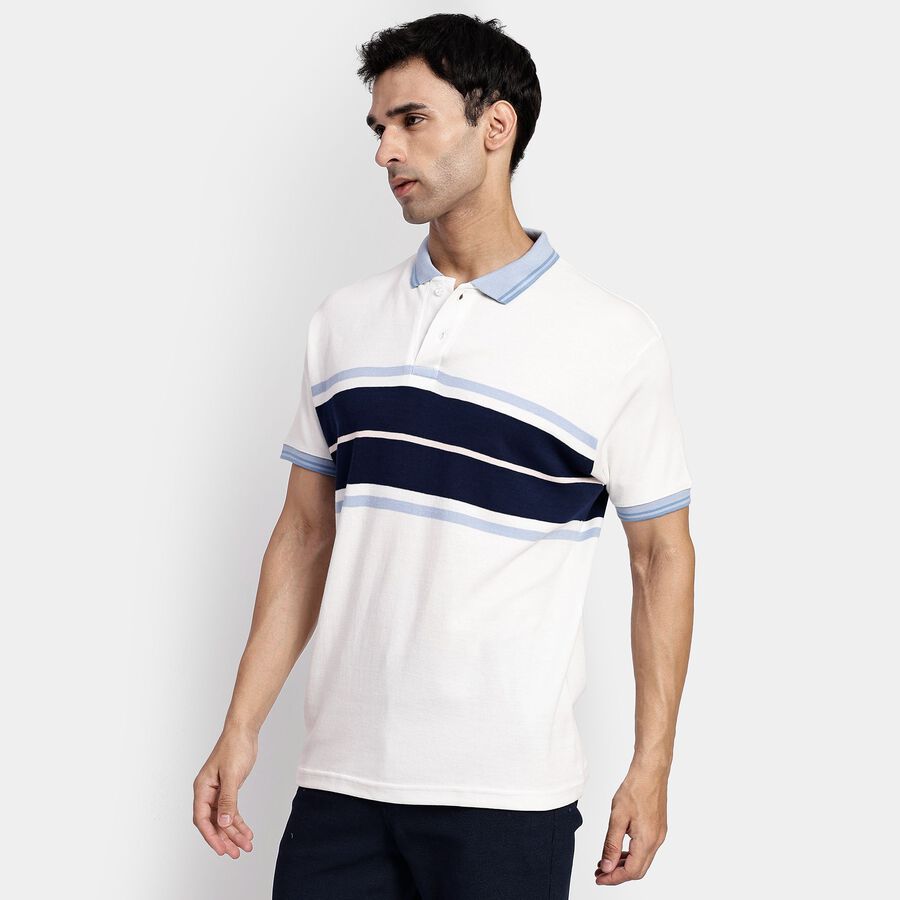 Men's 100% Cotton Collared Half Sleeves T-Shirt, White, large image number null
