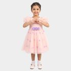 Girls' Pink Fit and Flare 3D Floral Applique Party Wear Frock, Light Pink, small