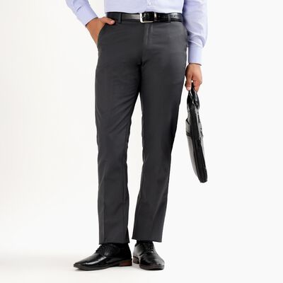 Men's Charcoal Grey Slim Fit Flat-Front Formal Trousers