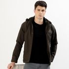 Men's Dark Olive Hooded Casual Jacket, Dark Green, small image number null