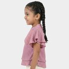 Girls' Pink Mock Neck Romantic T-Shirt, गुलाबी, small