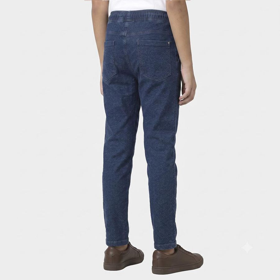 Boys' Blue Cargo Fit Printed Jeans, गहरा नीला, large