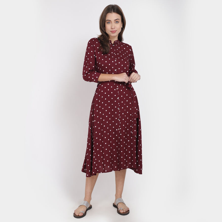 Printed A Line Dress, Wine, large image number null