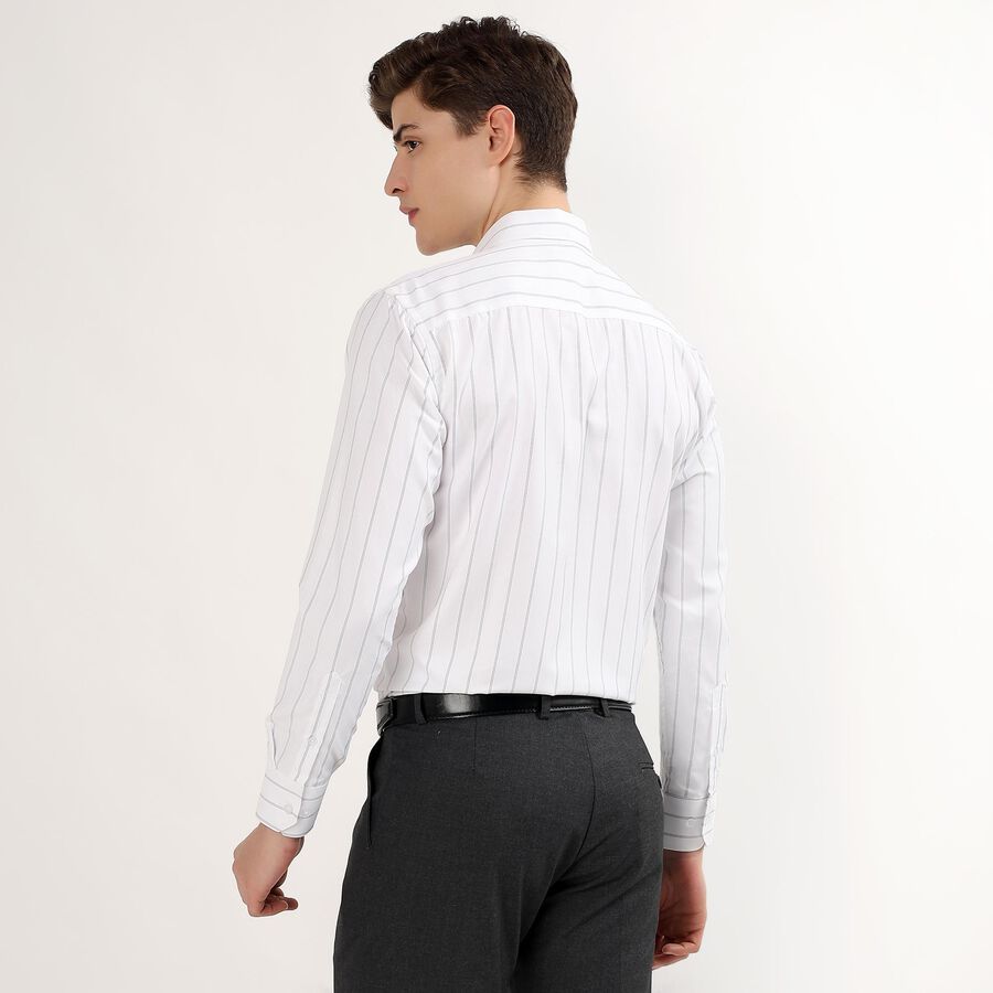 Men's White Striped Classic Collar Formal Shirt, Dark Green, large