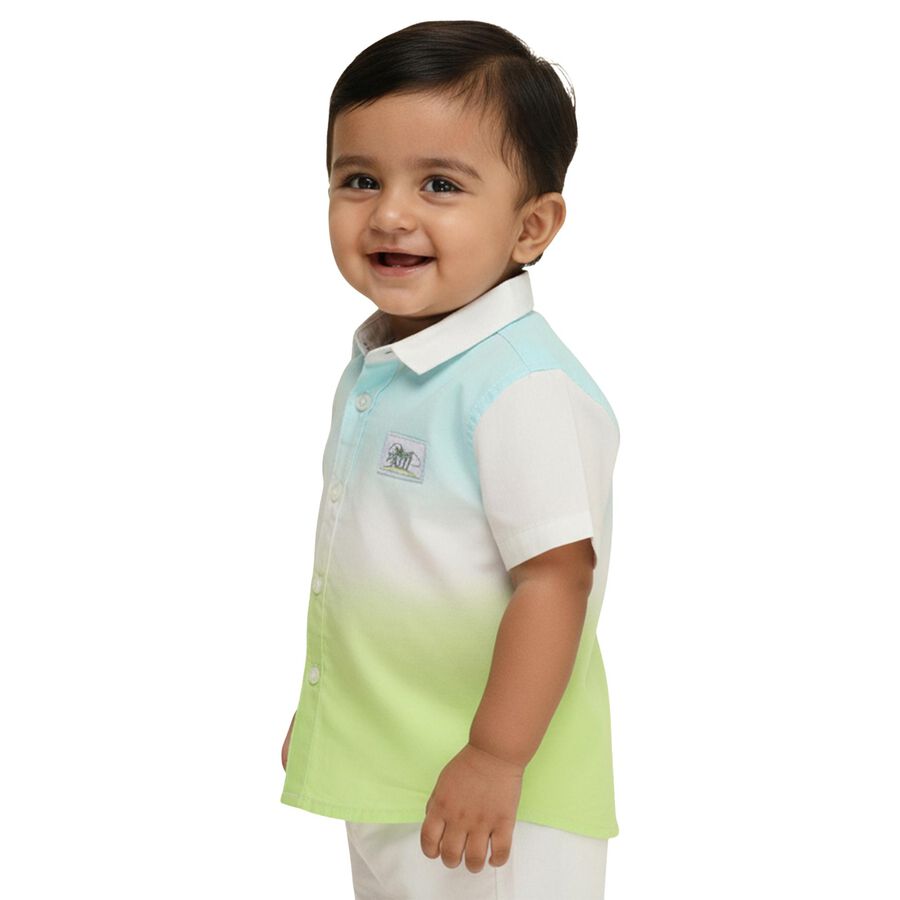Infants Light Green and Blue Cotton Half Sleeve Classic Casual Shirt, Light Green, large image number null