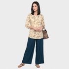 Women's Off White Round Neck Floral Printed Straight Kurti, Off White, small
