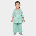 Girls Mint Green Round Neck Fusion Set Fusion Set, हल्का हरा, small