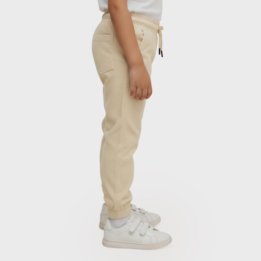 Boys Light Beige Cotton Jogger Trousers, Beige, large