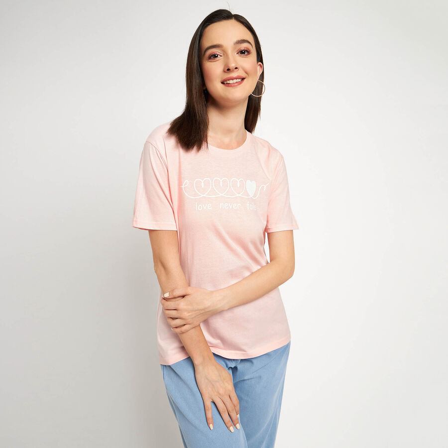 Cotton Round Neck T-Shirt, Light Pink, large image number null