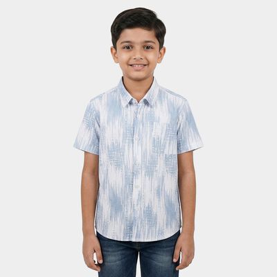 Boys White Printed Half Sleeve Classic Casual Shirt