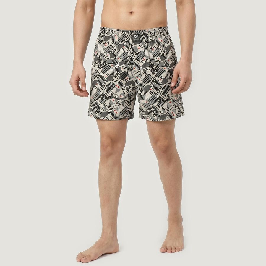 Men's Grey Relaxed Fit Printed Boxers, Light Grey, large