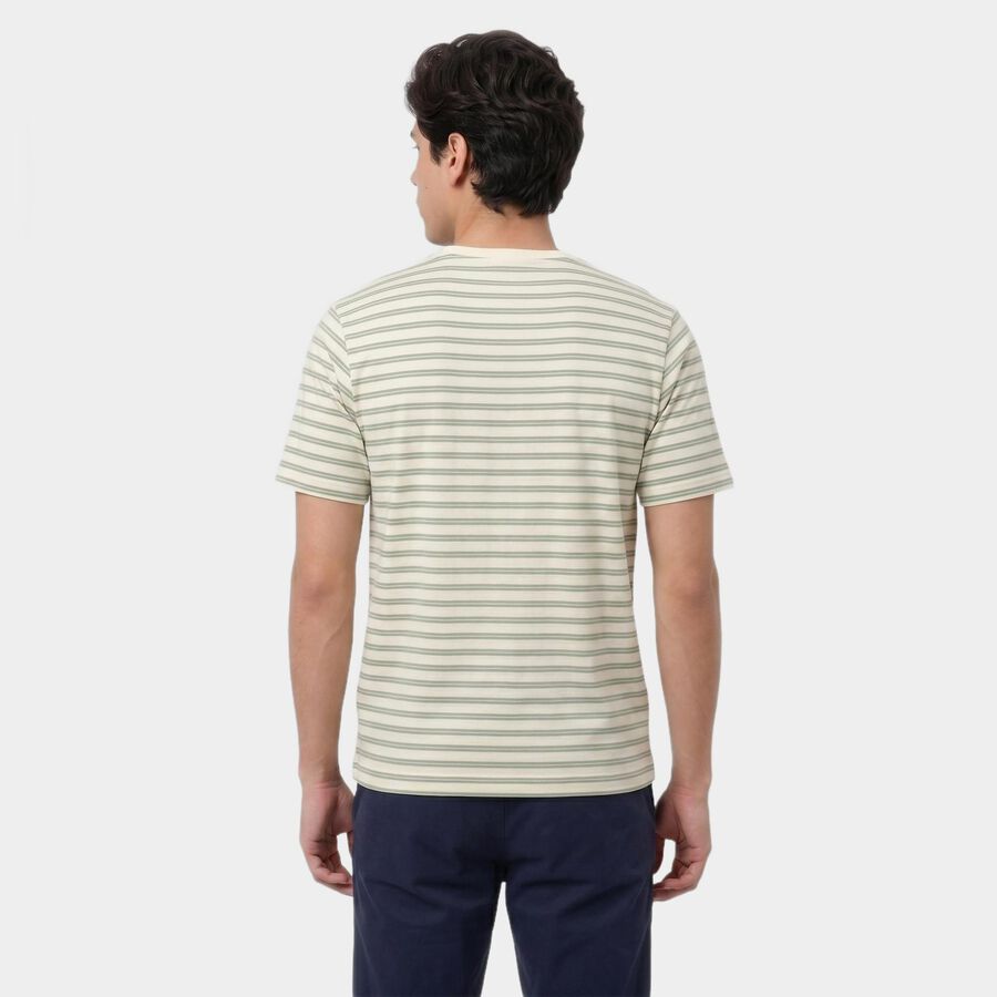 Men's Green Round Neck Striped Regular T-Shirt, हल्का हरा, large
