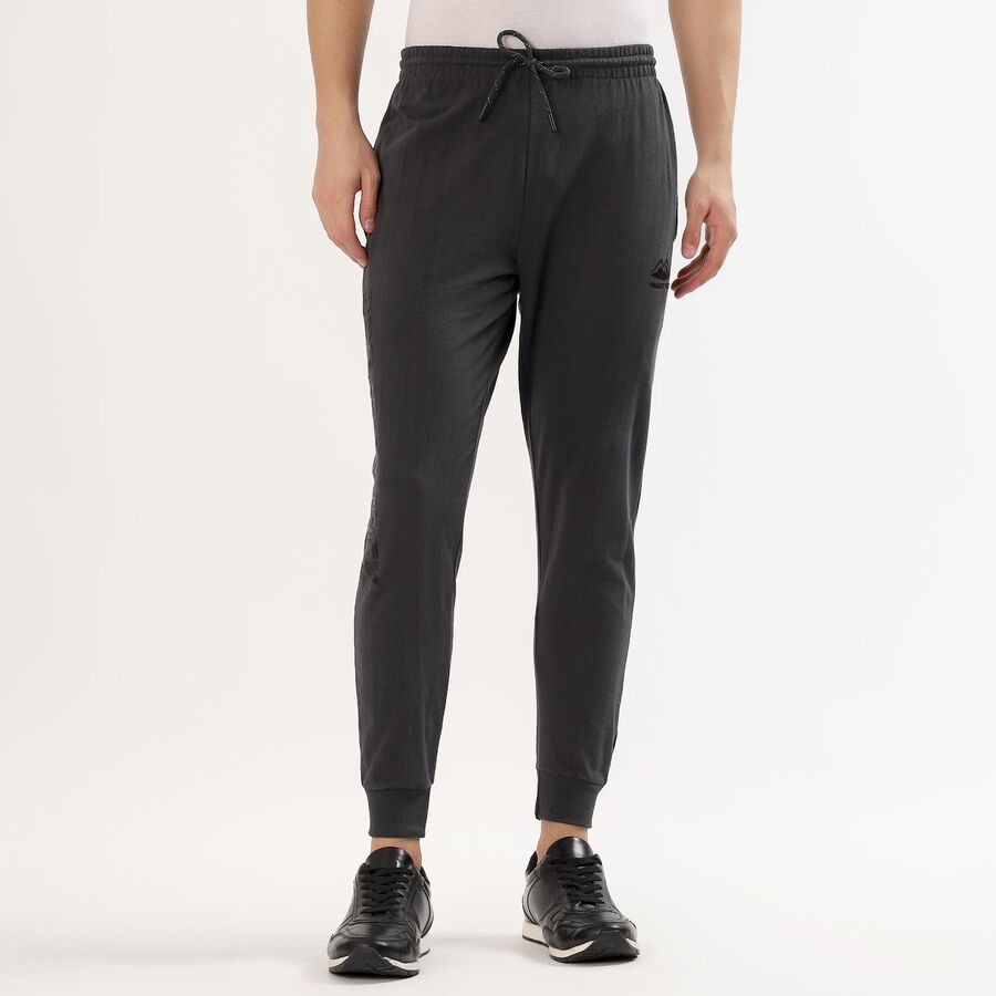 Men's Charcoal Grey Regular Fit Logo Accent Track Pants, Dark Grey, large image number null