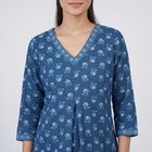 Women's Blue Round Neck Straight Kurti, मध्यम नीला, small