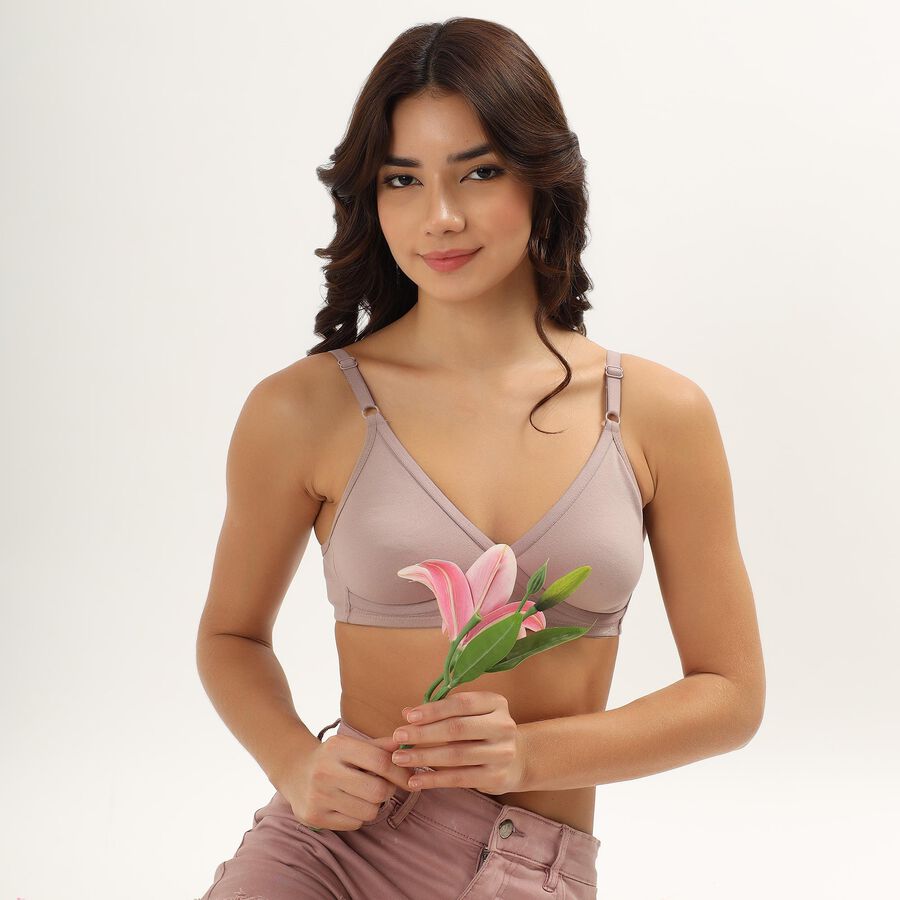 Women's Soft Beige V-Neck Classic Bra, Brown, large image number null