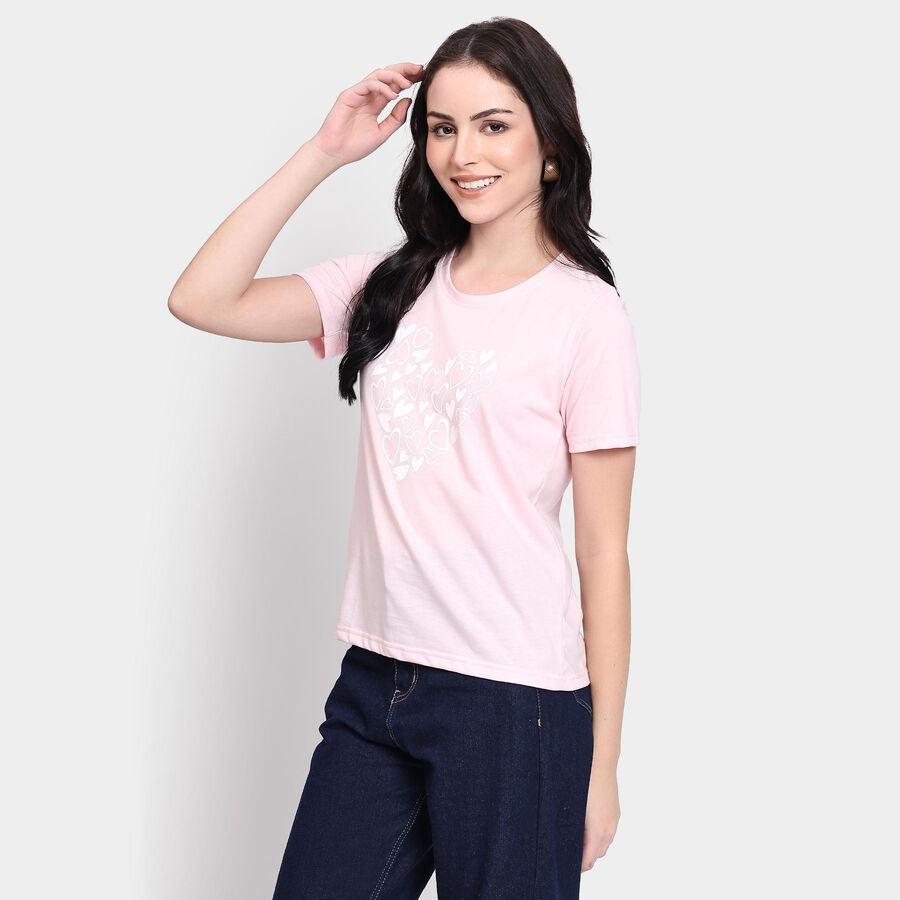 Ladies' Round Neck T-Shirt, गुलाबी, large