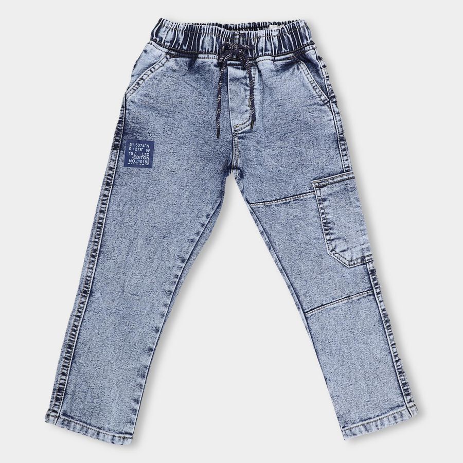 Kids Stonewashed Blue Slim Fit Jogger Jeans, Mid Blue, large image number null