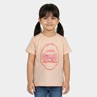 Girls Light Pink Cotton Round Neck Casual T-Shirt, Light Pink, small