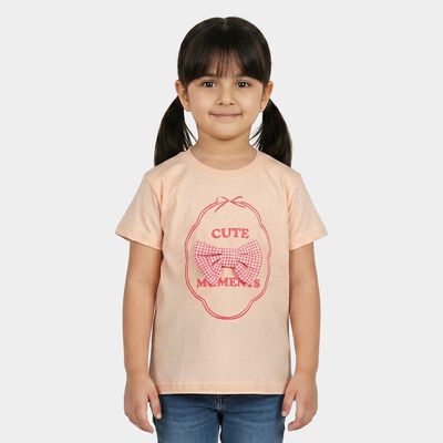 Girls Light Pink Cotton Round Neck Casual T-Shirt