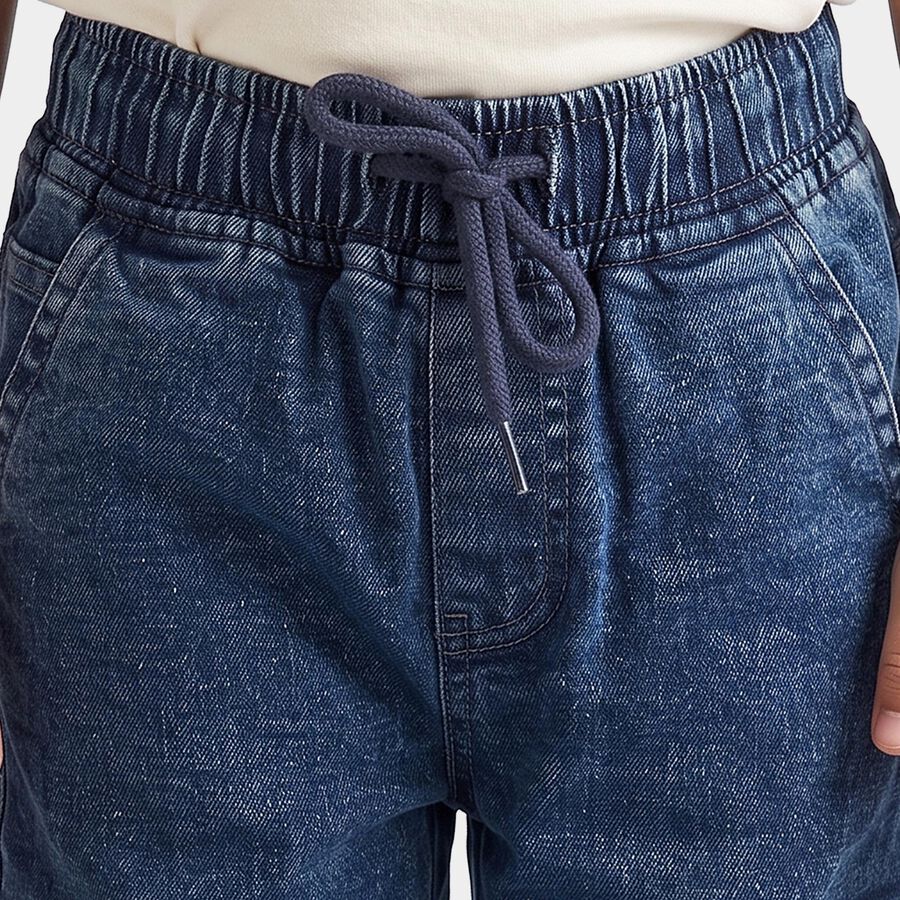 Boys Blue Cargo Fit Washed Jeans, Dark Blue, large