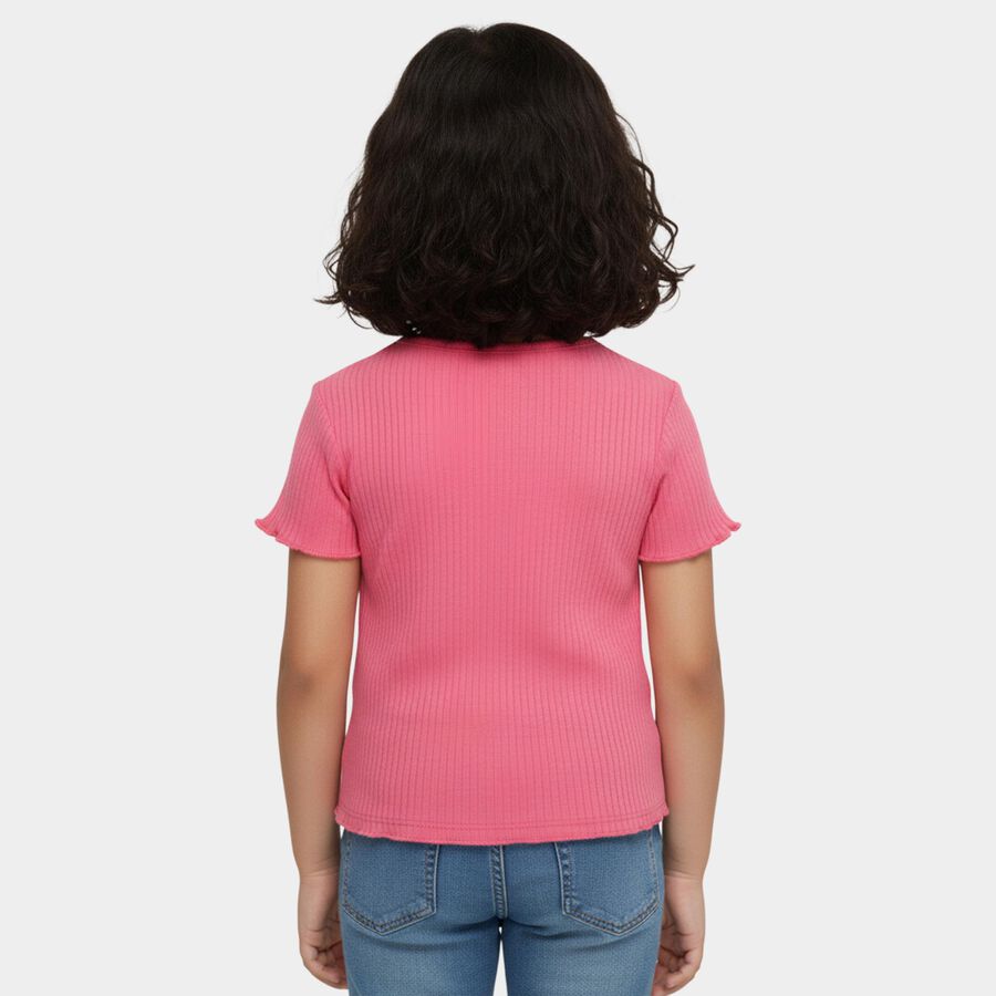 Girls Pink Cotton Round Neck Casual T-Shirt, गुलाबी, large