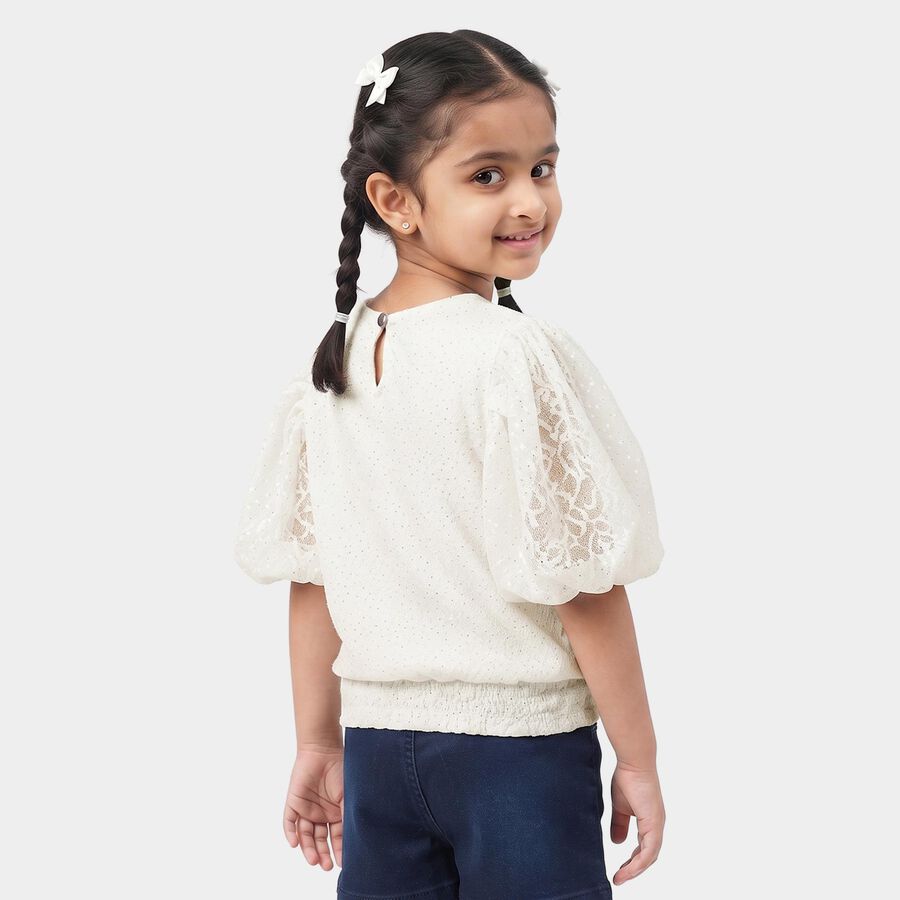 Girls White Round Neck Regular T-Shirt, सफ़ेद, large