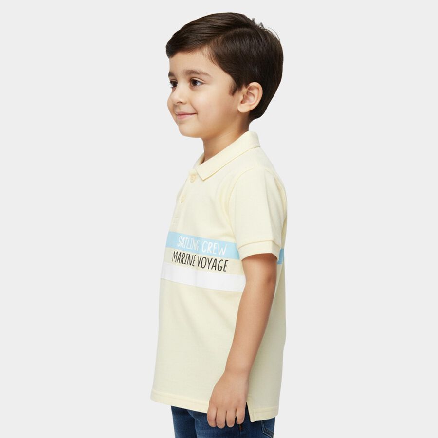 Boys Yellow Cotton Polo Neck Casual T-Shirt, Yellow, large