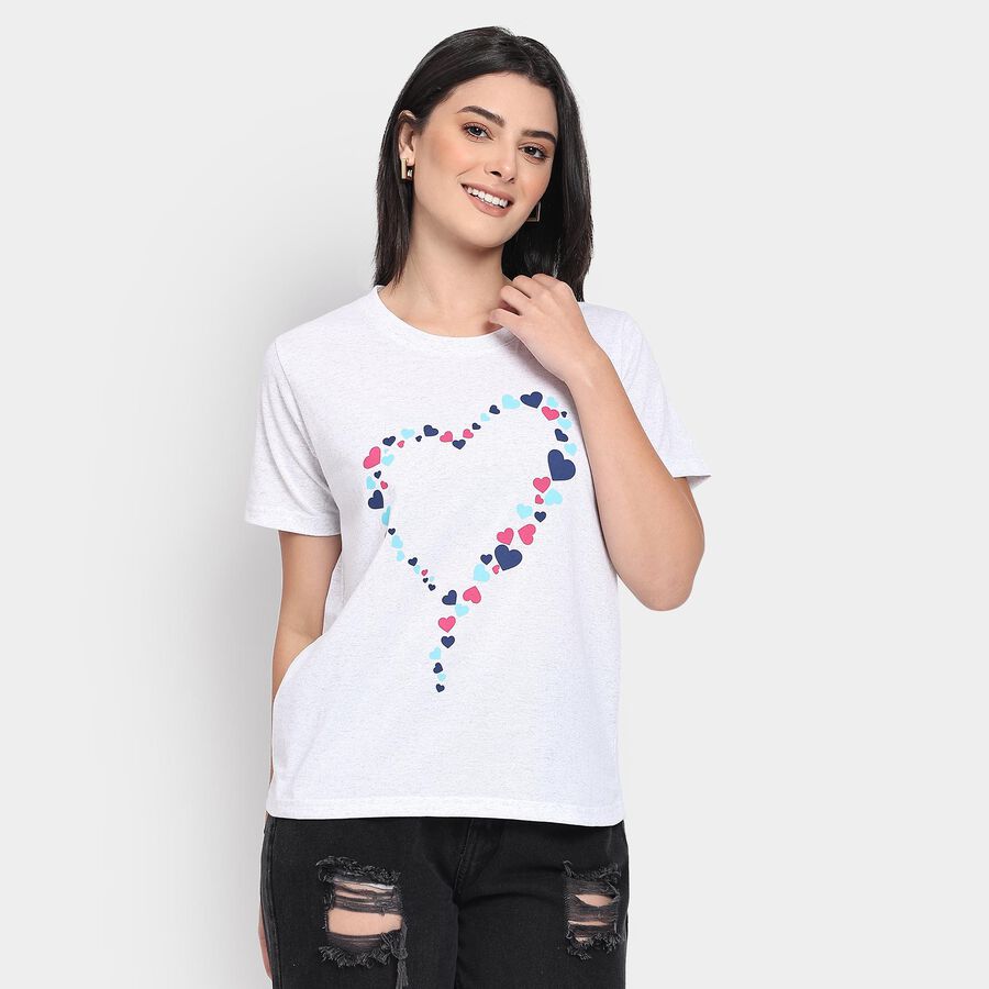 Ladies' Round Neck T-Shirt, मिश्रित मध्यम ग्रे, large image number null