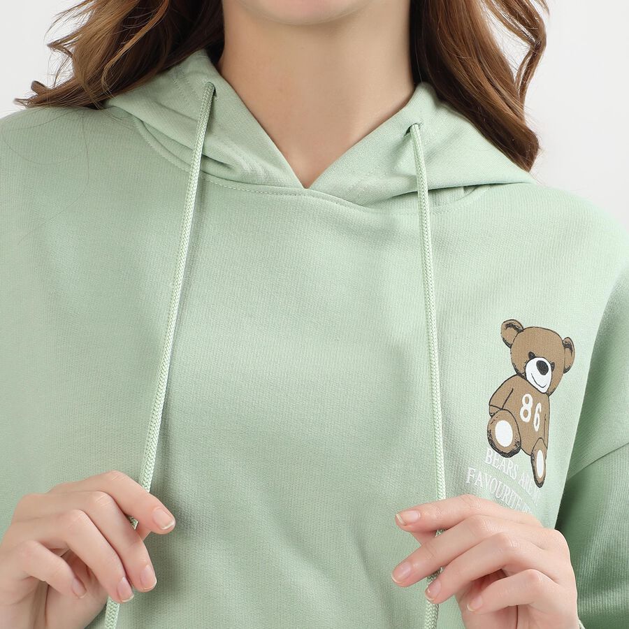 Women's Light Sage Green Hooded Neck Casual Sweatshirt, Light Green, large image number null