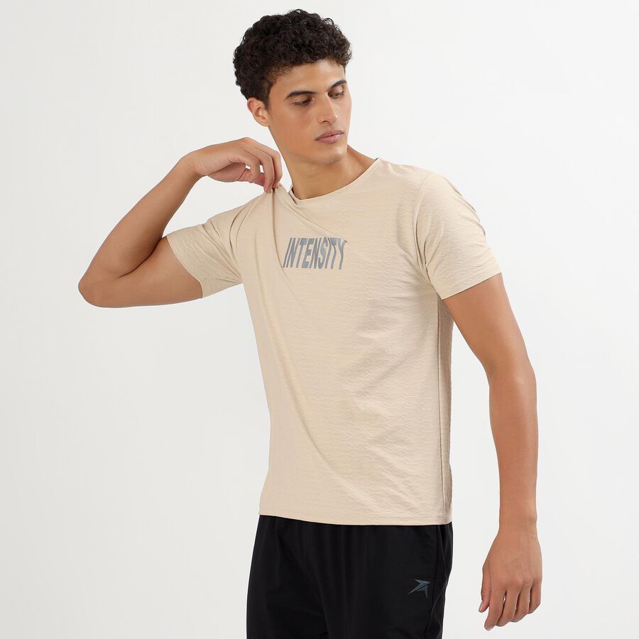 Men's Light Beige Crew Neck Athleisure T-Shirt, Beige, large image number null