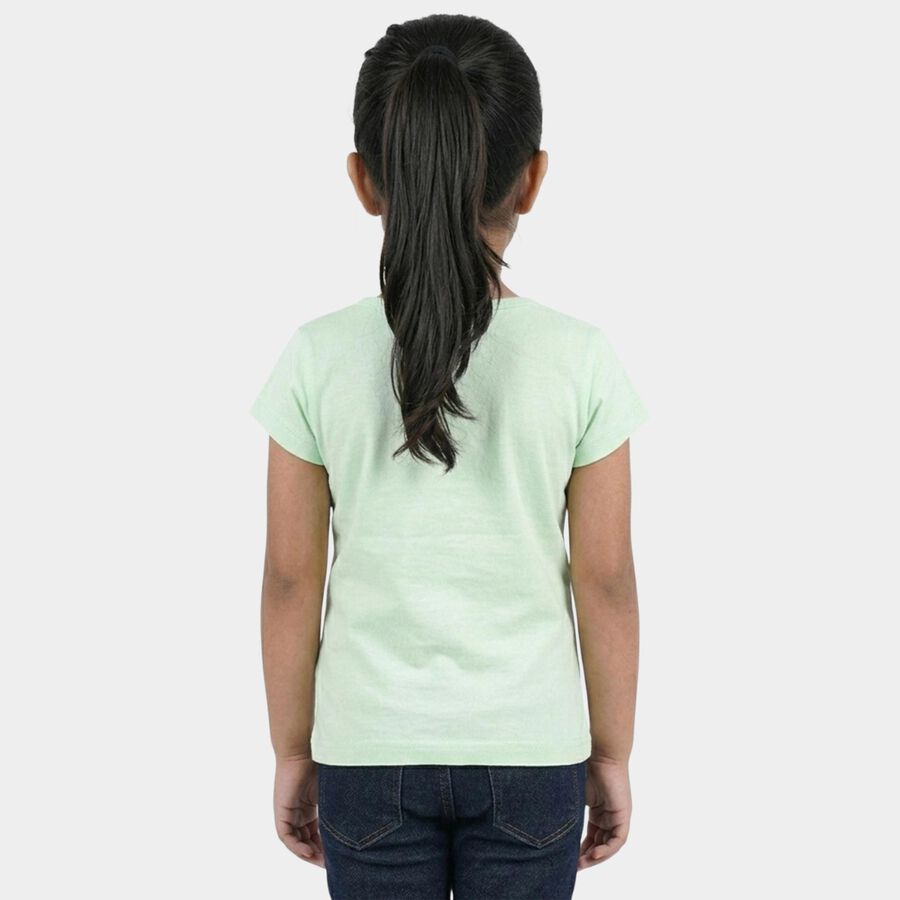 Girls' Mint Round Neck Graphic Printed T-Shirt, हल्का हरा, large