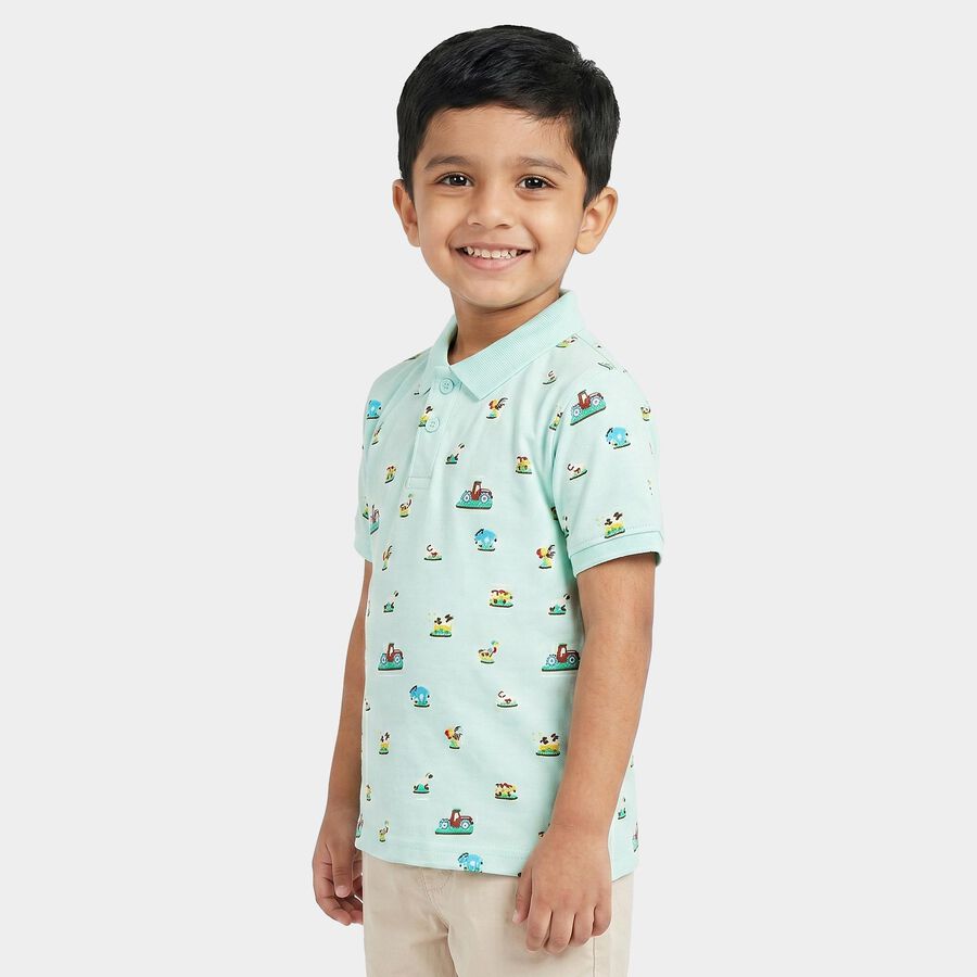 Boys Mint Green Cotton Polo Neck Polo Boys T-Shirt, हल्का हरा, large