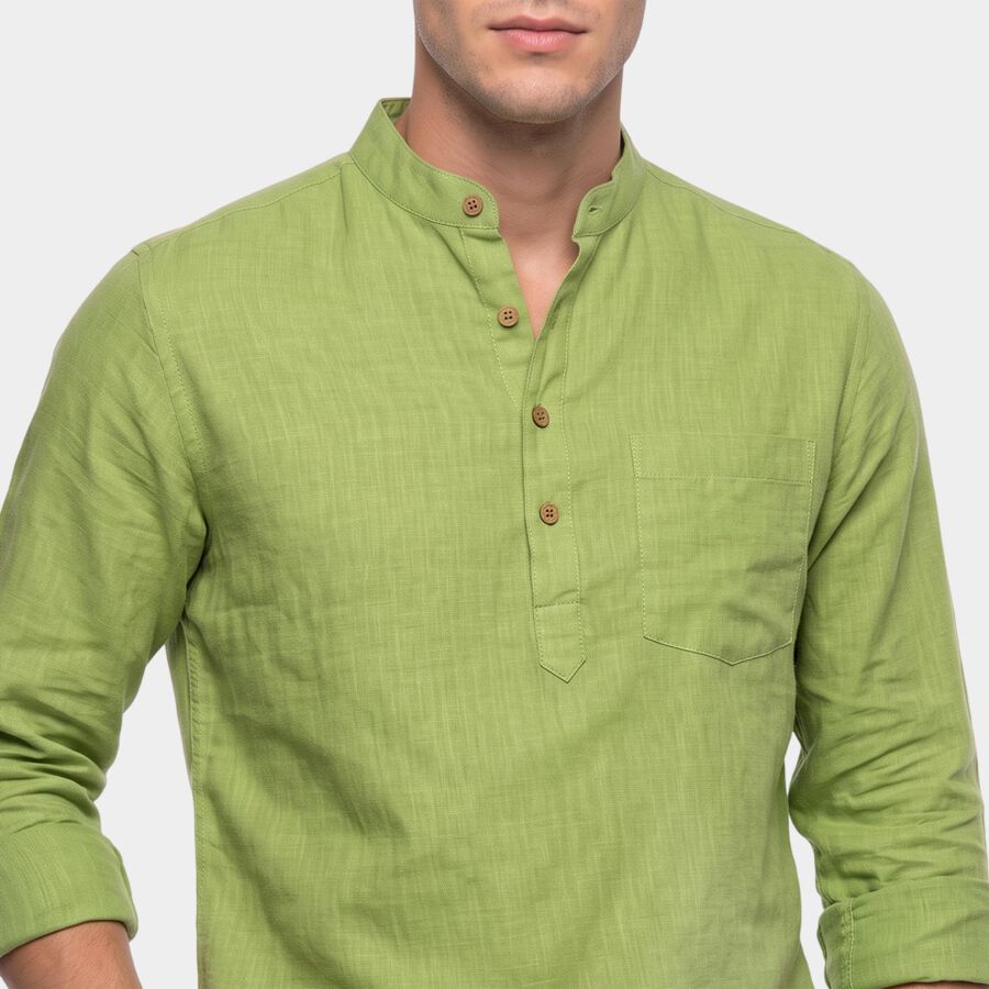 Men's Green Cotton Straight Kurta, Light Green, large