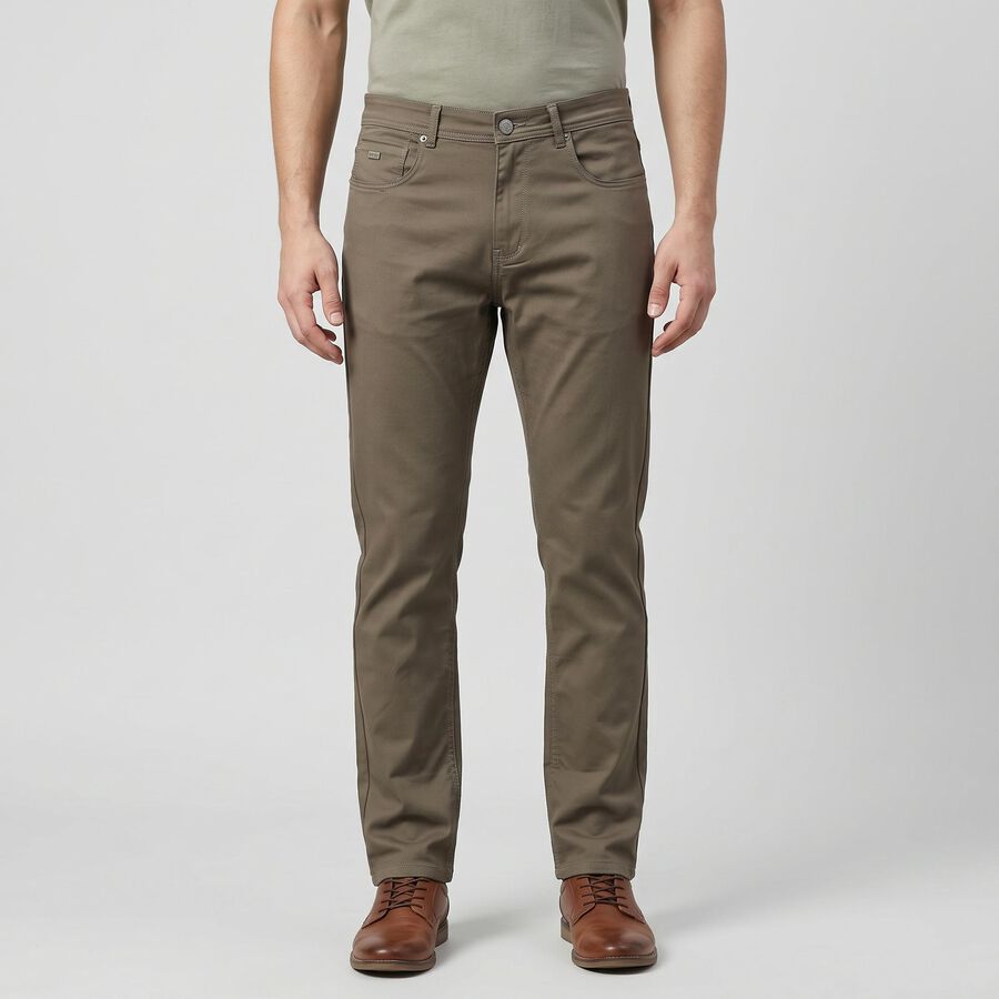 Men's Brown Slim Fit Solid Jeans, भूरा, large