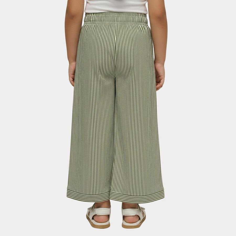Girls' Olive Green Wide-Leg Striped Trousers, Light Green, large