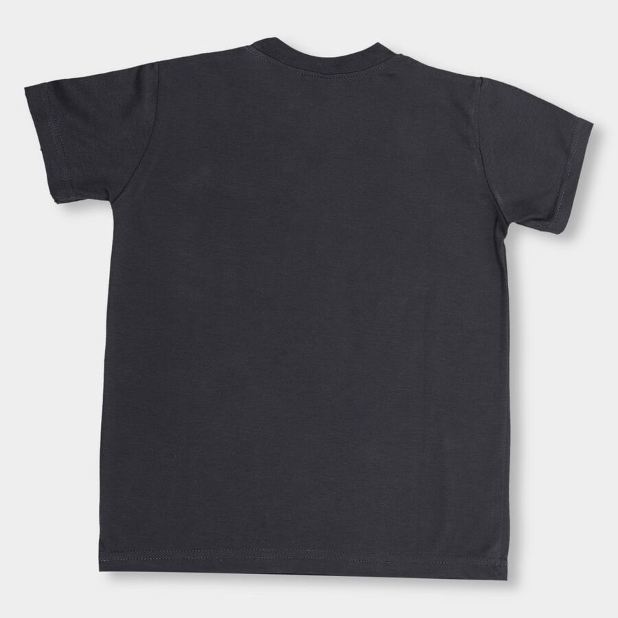 Boys' Dark Grey Cotton Round Neck Half Sleeve T-Shirt, गहरा ग्रे, large image number null
