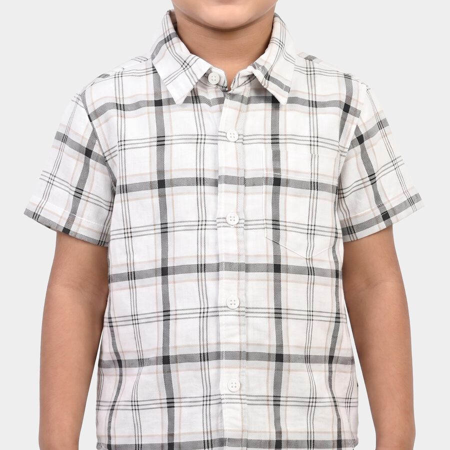 Boys White Cotton Short Sleeves Collared Regular Fit Shirt, White, large